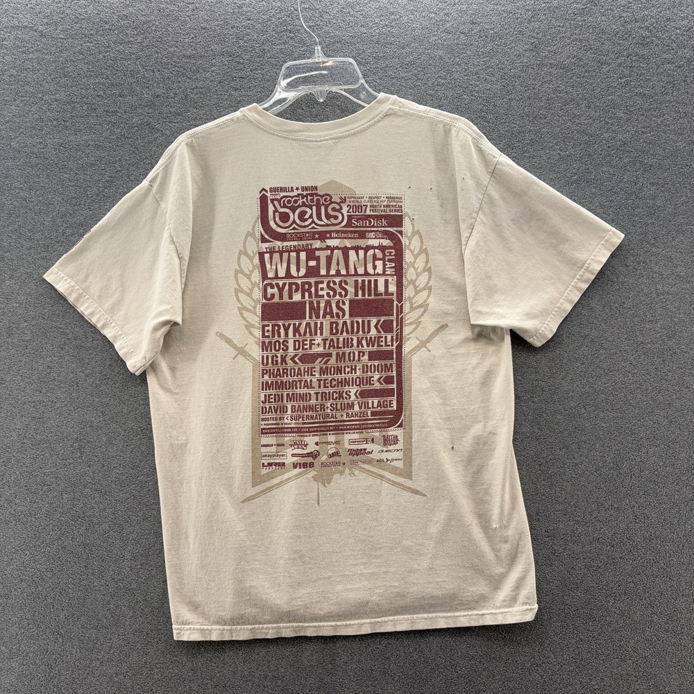 Rock The Bells 2007 Shirt Mens Large Beige Wu Tang NAS Hip Hop Concert Tee